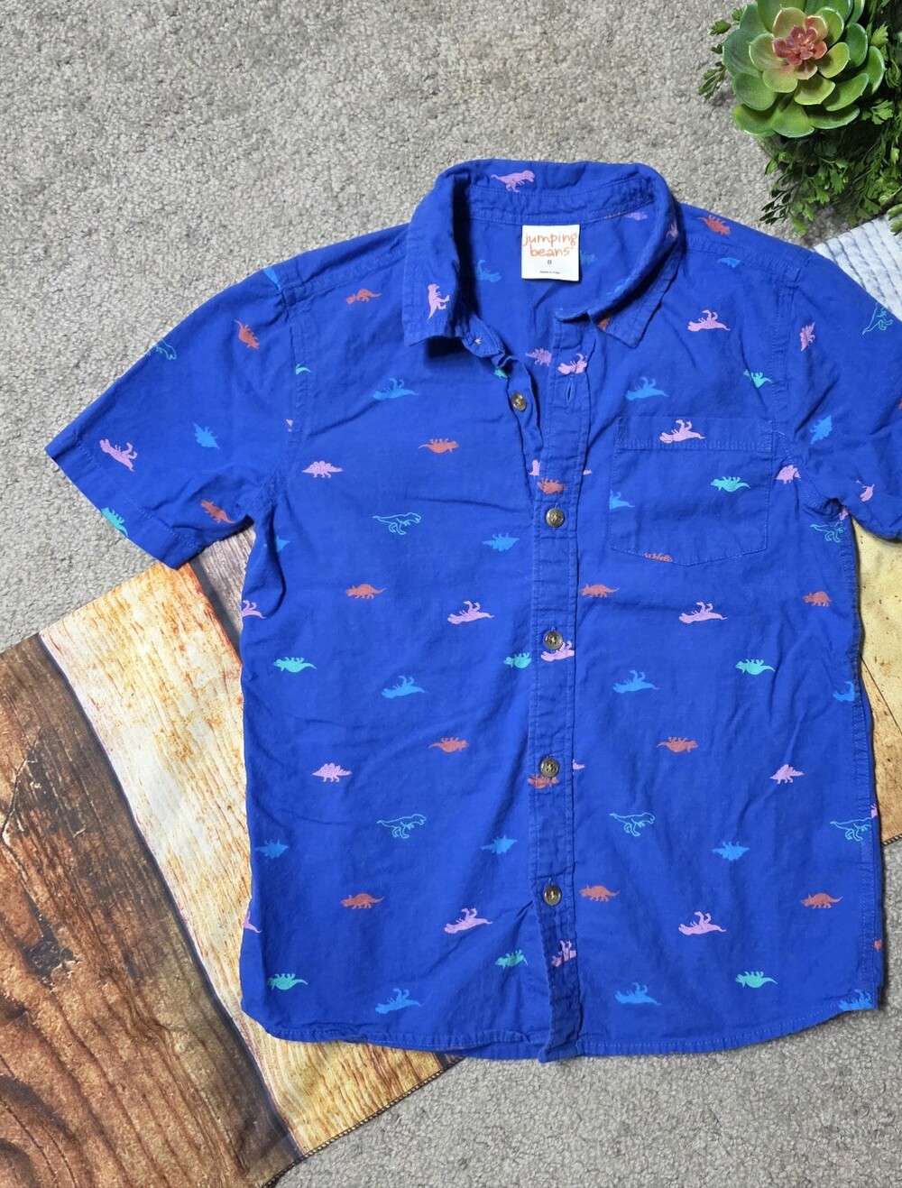 Dinosaur Button Up Shirt Short Sleeve Jumping Beans Boys Size 8